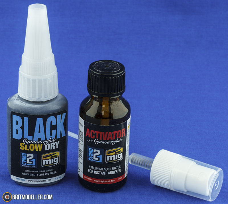 AMMO Black Cyanoacrylate Slow Dry (A.MIG-9034) & Activator (A.MIG