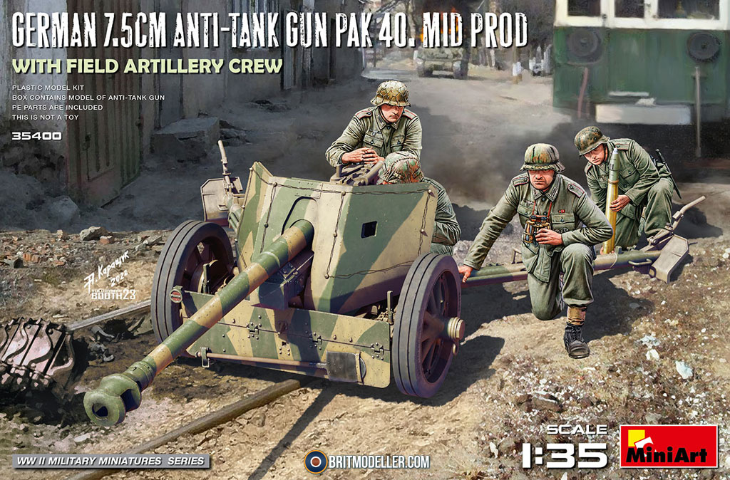 German 7.5cm Anti-Tank Gun Pak40. Mid Prod with Field Artillery
