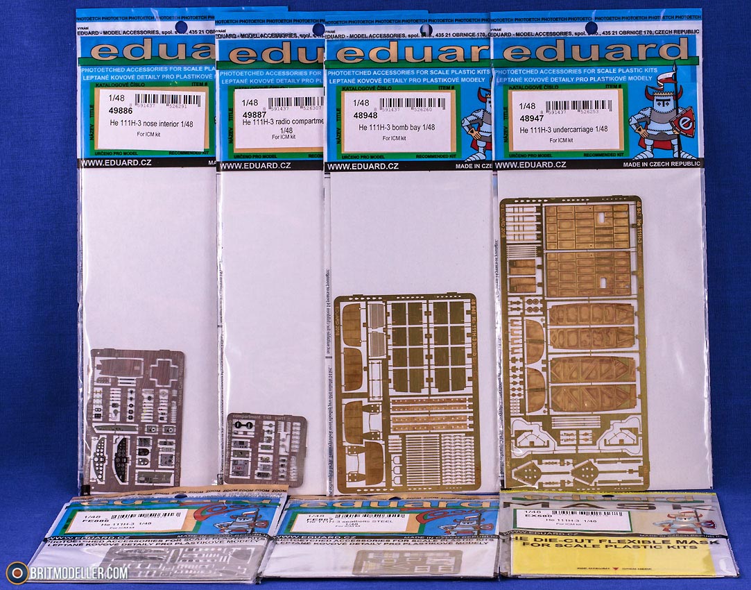 Eduard 1/48 scale photoetched detail for He 111H-3 undercarriage by ICM - 48947 Eduard 1/48 scale photoetched detail for He 111H-3 undercarriage by ICM - 48947